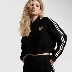 VICTORIA'S SECRET PINK Fleece Crop jersey Polo style pullover Sweatshirt XL